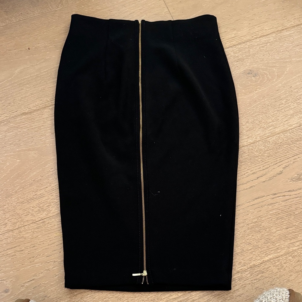 Zara black pencil skirt gold back zip closure slit